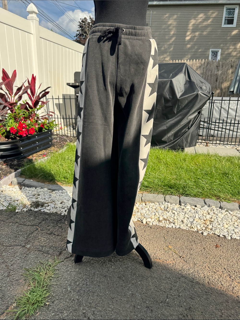 Current Mood Black Wide-Leg Sweatpants with White Star Side Stripe